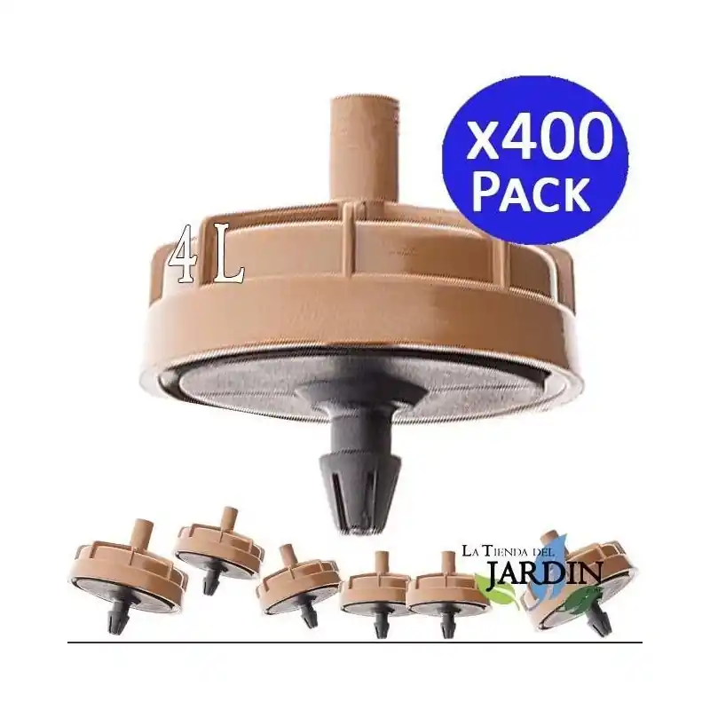 Pack 400 Gotero Autocompensante Antidrenante 4 Litros, Goteros Seta No desmontables para Riego, Agricultura, Tuberia 16mm Directo De Fábrica