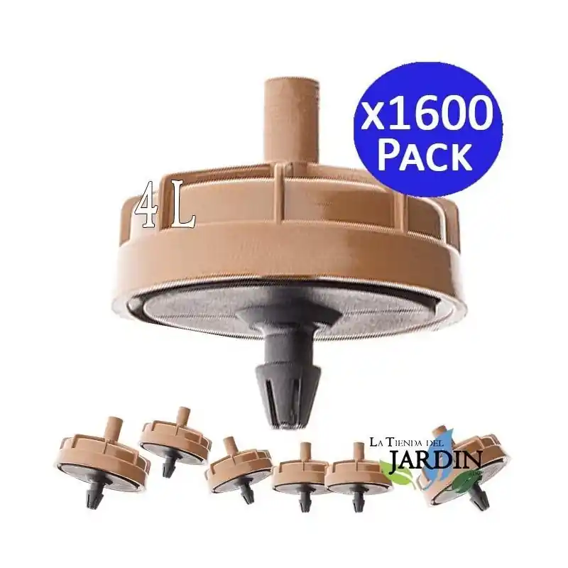 Nuevo Modelo Pack 1600 Gotero Autocompensante Antidrenante 4 Litros, Goteros Seta No desmontables para Riego, Agricultura, Tuberia 16mm