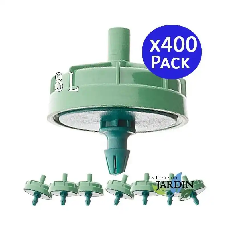 Más Vendido Pack 400 Gotero Autocompensante Antidrenante 8 Litros, Goteros Seta No desmontables para Riego, Agricultura, Tuberia 16mm