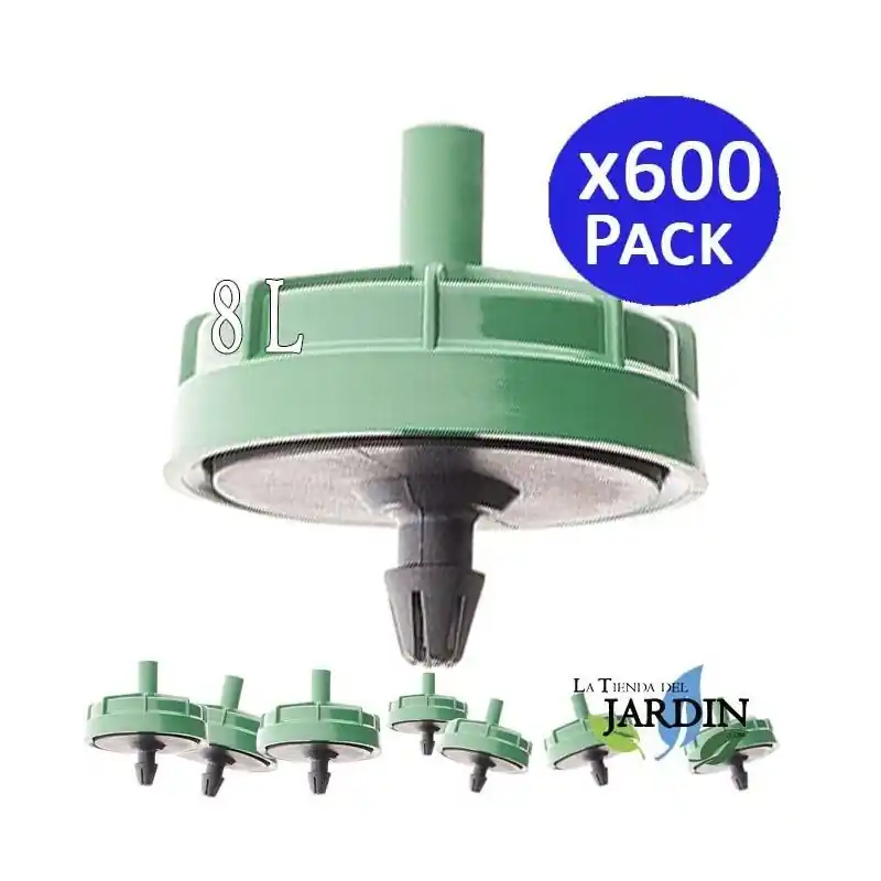 Venta Final Pack 600 Gotero Autocompensante Antidrenante 8 Litros, Goteros Seta No desmontables para Riego, Agricultura, Tuberia 16mm