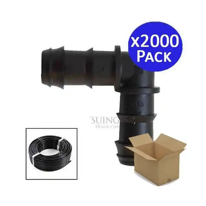 Pack 2000 Codo Riego por Goteo 16mm | Codo conector tuberia 16 mm | Codo Goteo para Manguera de Riego 16mm negro Premium