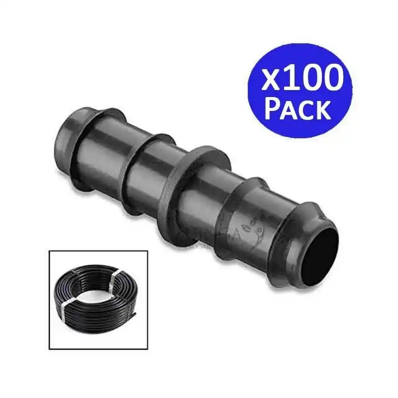 Pack 100 Enlace Riego por Goteo 16mm | Manguito conector tuberia 16 mm | Enlace Goteo para Manguera de Riego 16mm negro Mejor Precio