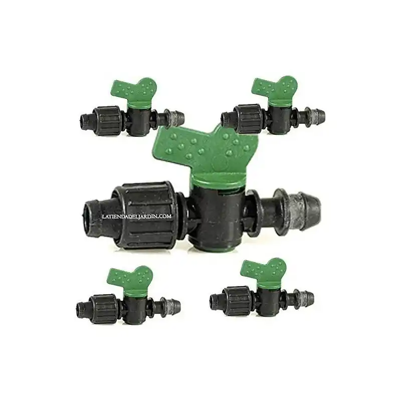 Ocasión Especial Pack 5 Llave de paso cinta de riego por goteo 16mm a toma, válvula derivación con junta, conexión rápida