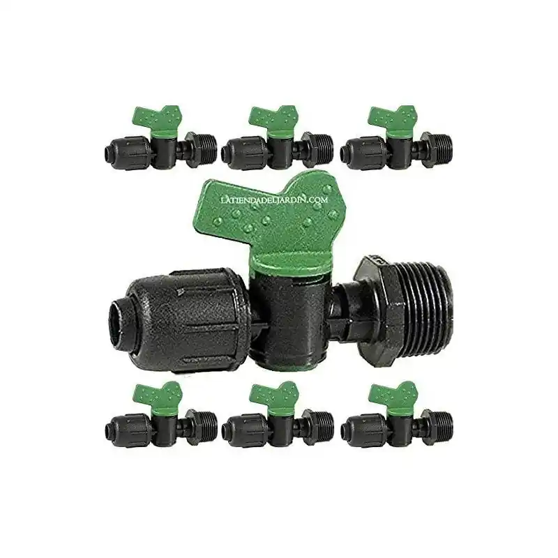 Pack 10 Llave de paso cinta riego por goteo 16mm x 1/2'', válvula conectora resistente para sistemas de riego Solo Hoy