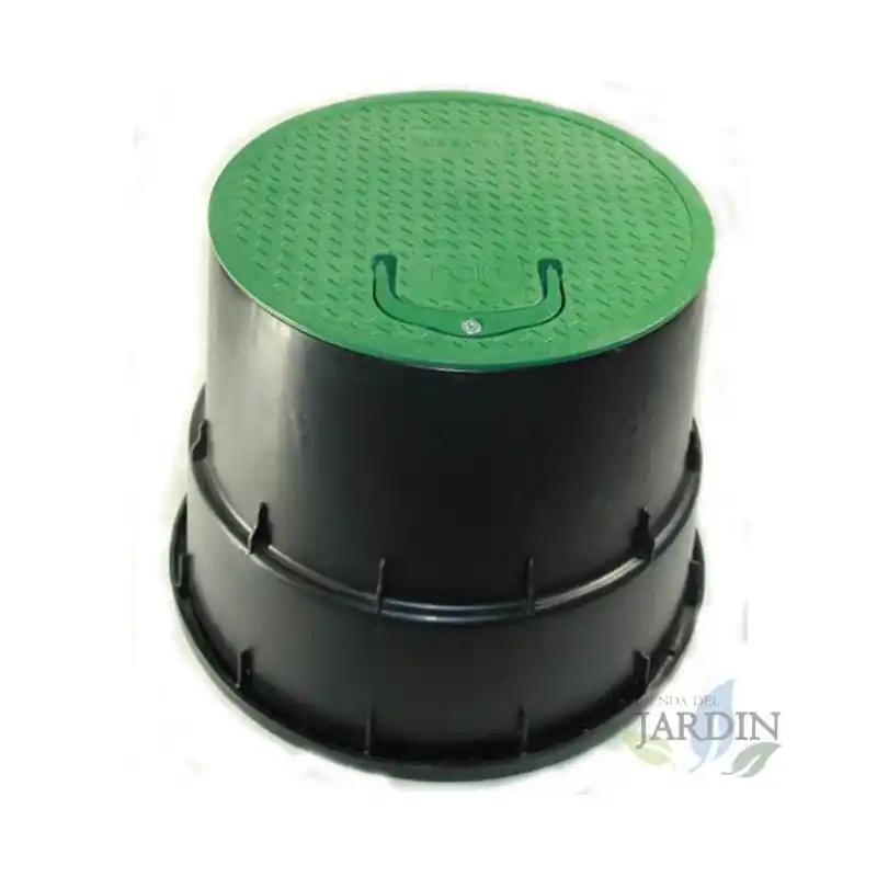 Arqueta de riego circular con tirador Ø25 cm tapa, Ø33 cm base, color negro y verde para jardinería Ordena Ya