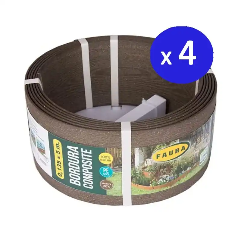 Bordura Composite marron oscuro 0,135 x 5 metros con un grosos de 4,5 mm, ideal para jardin (Pack 4) Compra Ahora