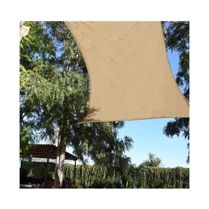 Toldo vela cuadrado poliéster 5 x 5 m, arena 165 gr/m2 UV para jardin Máxima Calidad