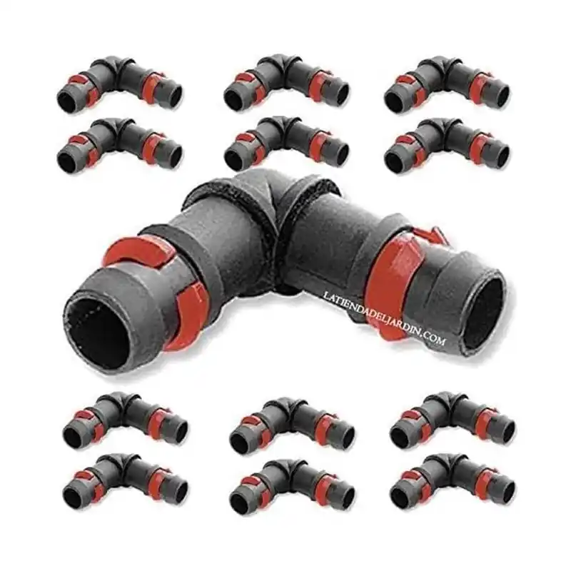 Pack 25 Codo Riego por Goteo 16mm Anilla de Seguridad | Codo conector tuberia 16 mm | Codo Goteo para Manguera de Riego 16 mm Máxima Calidad