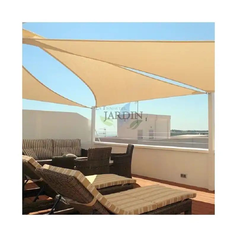 Pedido Al Por Mayor Toldo vela triangular poliéster 5 x 5 x 5 metros, beige 150 gr/m2 UV para jardin.