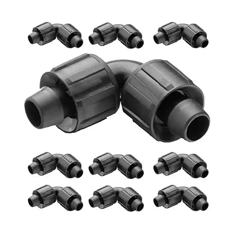 Ordenar Ahora Mismo Pack 10 Codo Cinta de Riego por goteo 16mm. Manguito acodado para conectar dos cintas de riego, negro