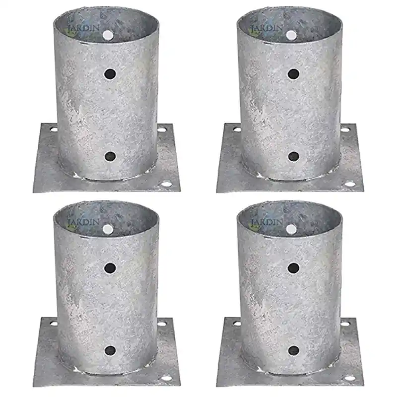 Más Vendido Pack 4 Base para Poste de madera redondo 10 cm | Anclaje Galvanizado Suelo para Postes | Soporte para Poste de Madera redondo