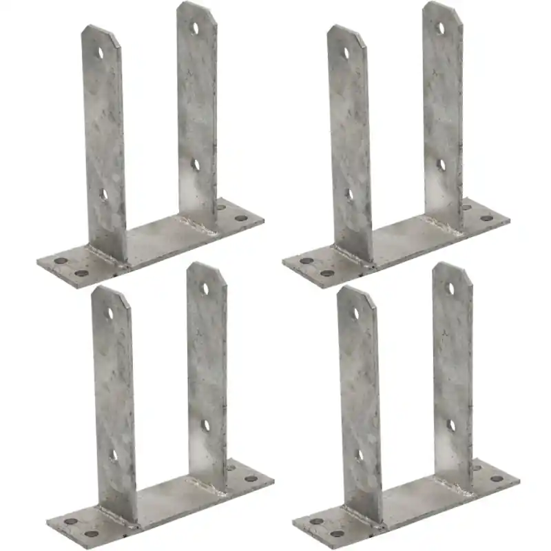 Gran Oferta Pack 4 Base en U para Poste de madera 7 cm | Anclaje Galvanizado Suelo en U | Soporte Poste de Madera 16x20x7,1 cm