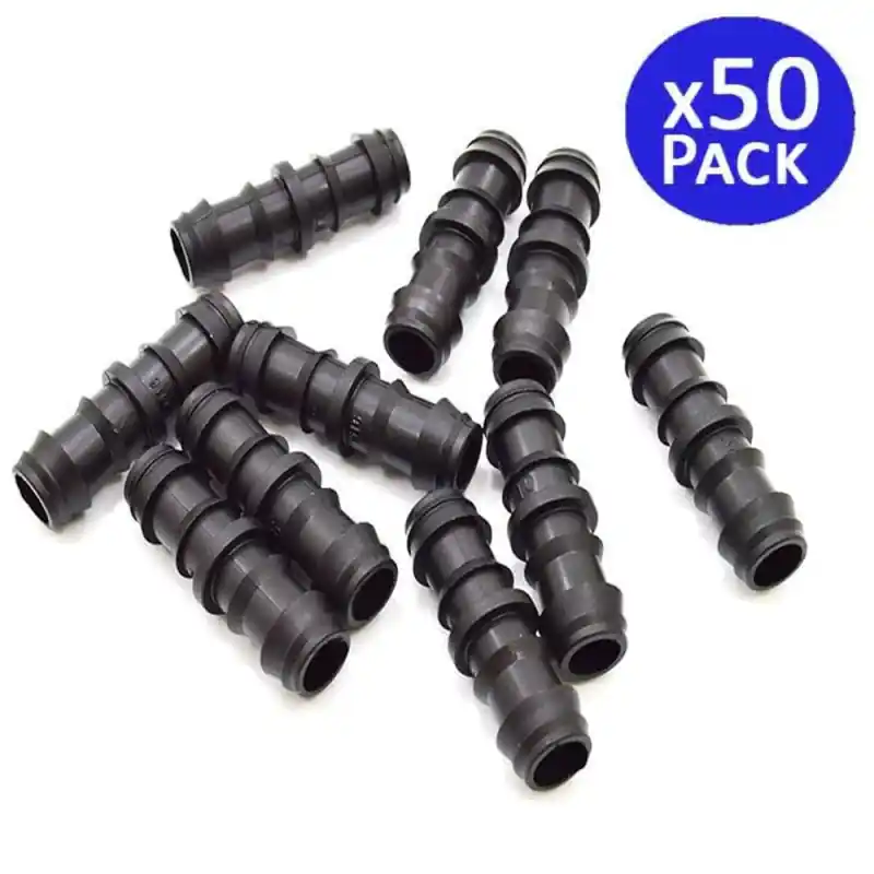 Precio Económico Pack de 50 Enlaces para Riego por Goteo de 20mm | Conector Recto para Tubería y Manguera de Riego | Unión Segura y Resistente