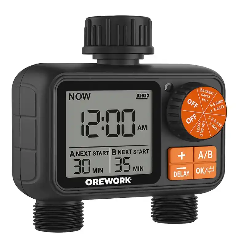 Exclusivo Programador de Riego Orework Pro-Dial | Temporizador de grifo digital para jardin de 2 zonas