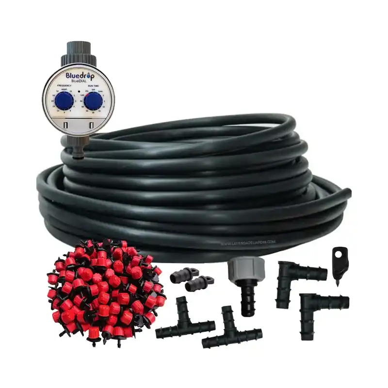 Ocasión Especial Sistema Riego automático por goteo jardin 25 metros. Incluye tubo 16mm + 25 goteros + programador + accesorios de instalación