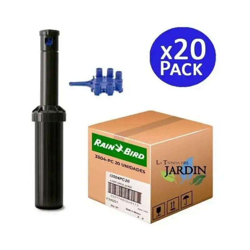 Última Versión Pack 20 Aspersor de Riego Rain Bird 3504-PC 1/2'' | Alcance 4,60 a 10,70 m | Aspersor de Turbina ajustable 3500 3504 Rain Bird